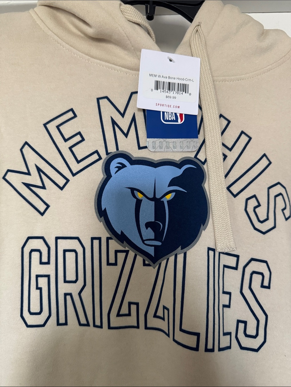 NBA Memphis Grizzlies Cream Zip-Up Hoodie with Blue Team Logo